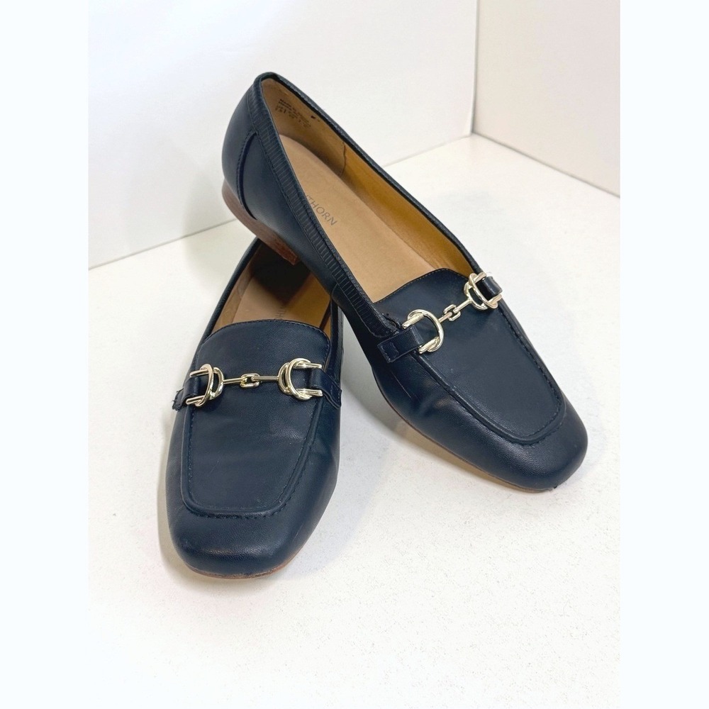 41 Hawthorn Navy Blue Horsebit Loafers Gold Hardware Flat Shoes 7.5